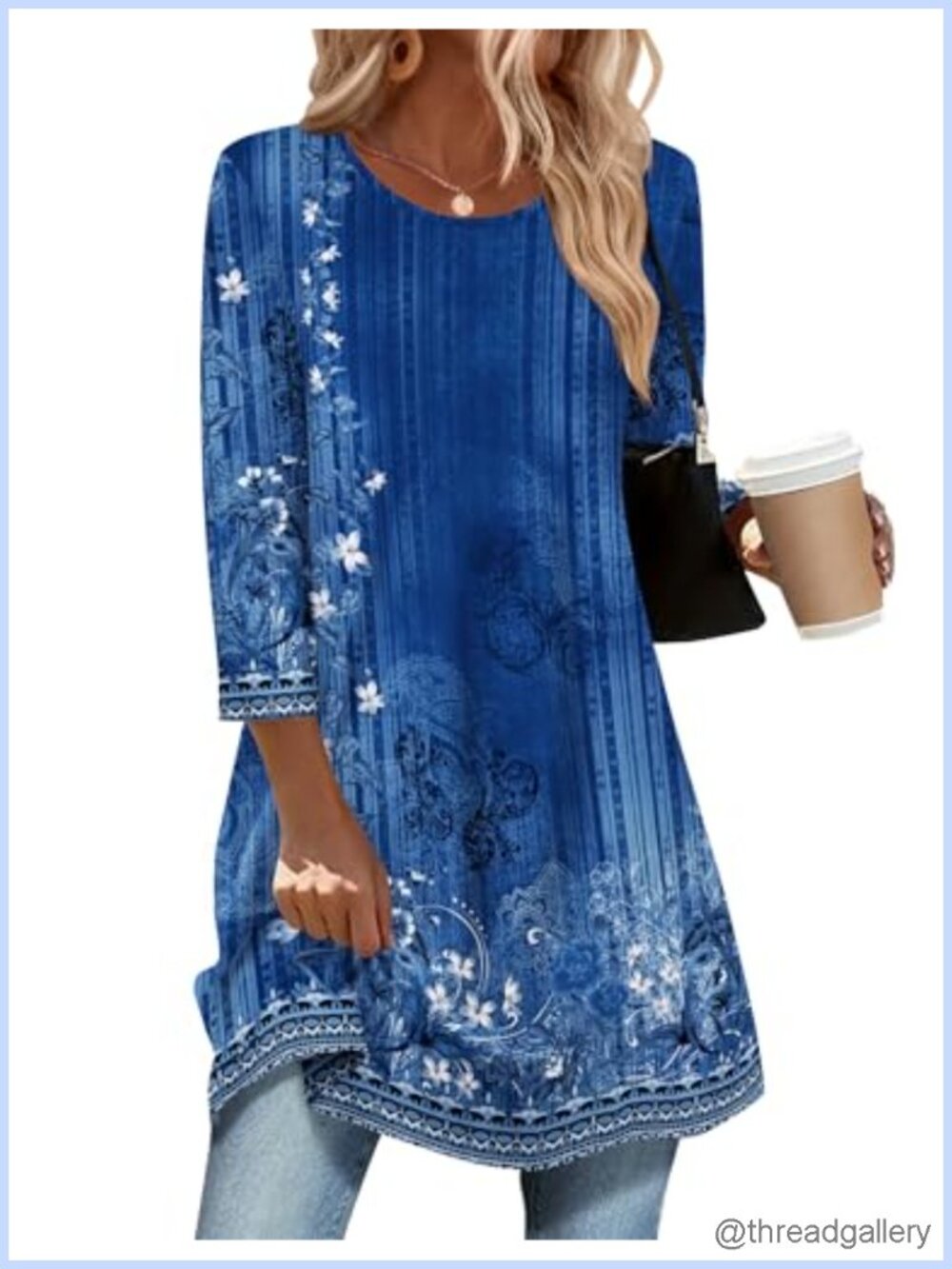 Women's Loose Fit 3/4 Sleeve Tunic Top Dressy Casual Blouse